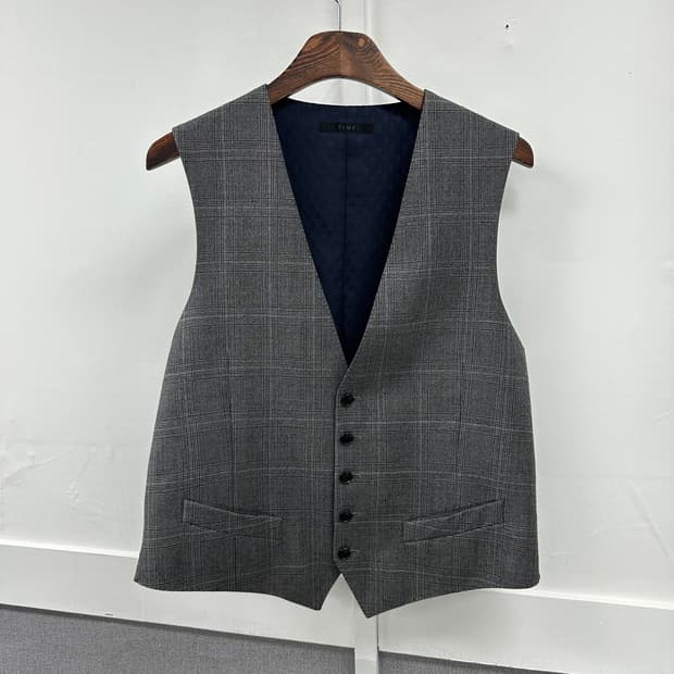 타임옴므 울 실크 체크 베스트 조끼 100사이즈 @21
