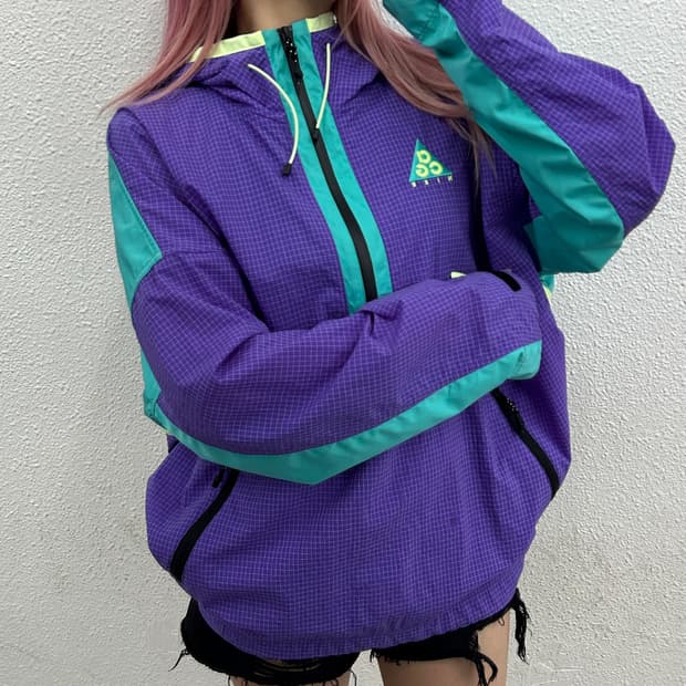 나이키 ACG 로고 퍼플 후드 바람막이 XL