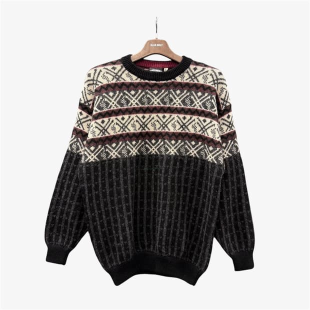 USA VINTAGE 페어아일 울니트 패턴 자수 디테일 멀티컬러