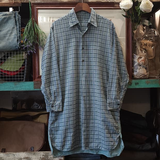 60s 프랑스 워크셔츠 가드너 빈티지 셔츠 그린 롱 튜닉 셔츠 m