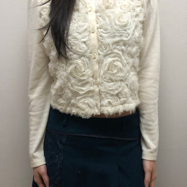 빈티지 화이트 플라워 가디건