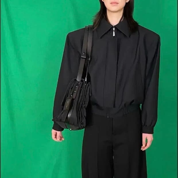 (S) Fax Copy Express 크롭 숄더 봄버