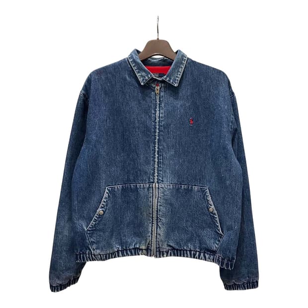 폴로 랄프로렌 데님 블루종 자켓 카라넥 캥거루 포켓 디테일 진청