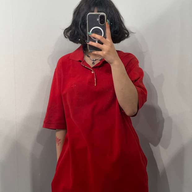 L 버버리 런던 레드 반팔 폴로 셔츠