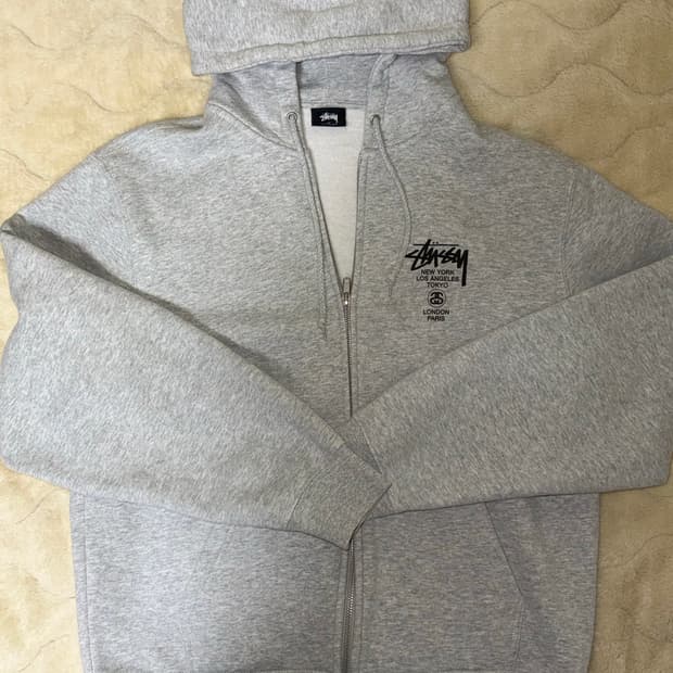스투시 월드투어 후드집업 그레이 m