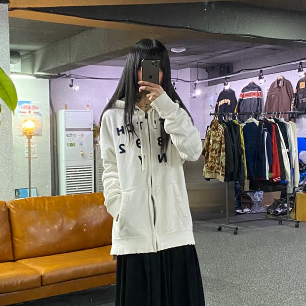 아베크롬비 y2k 아치로고 화이트 후드집업 B4698