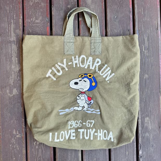 스누피 빈티지 토트백 카키