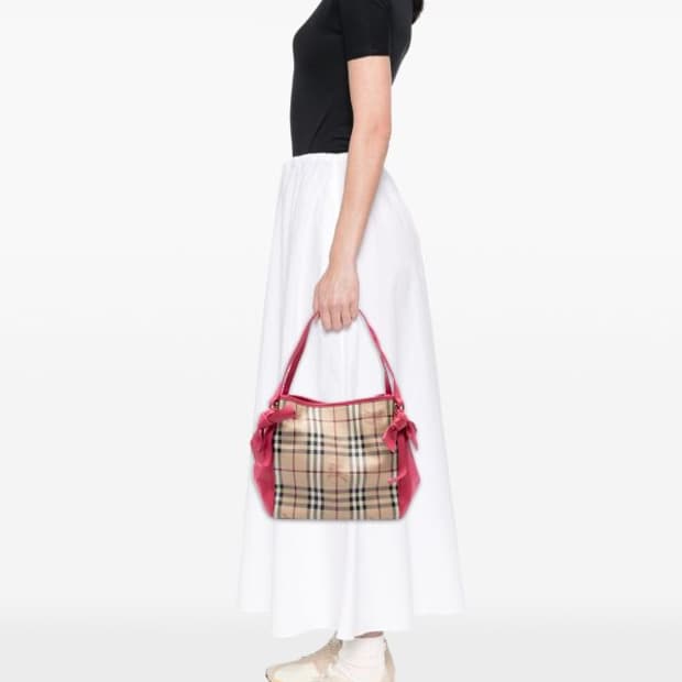 [정품] 버버리 헤이마켓 체크 핑크 리본 토트백