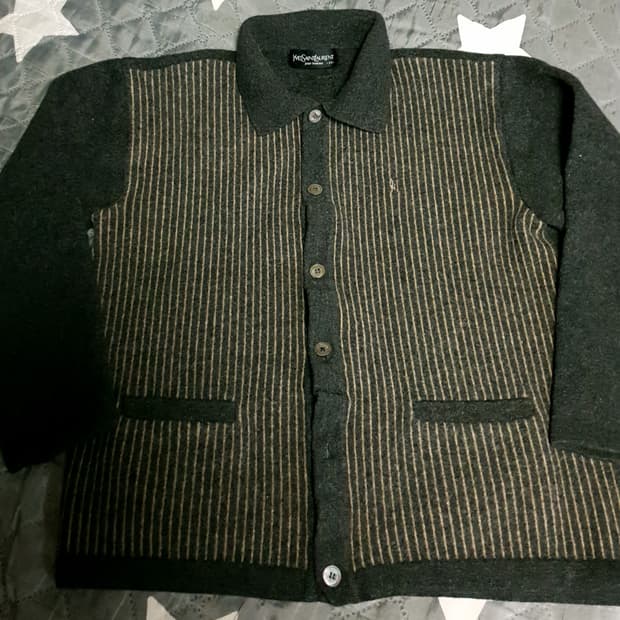 (90s) 입생로랑 옴므  클래식 스트라이프 울 카라 가디건 (M)