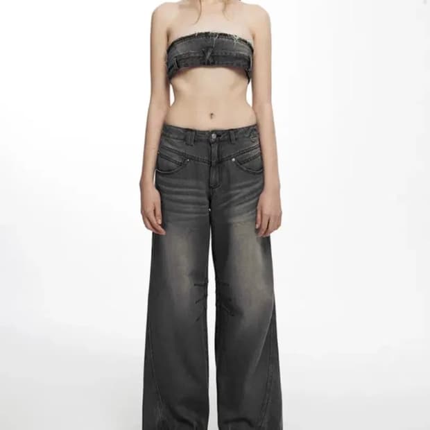 나체 워시드진 그레이 HIGHLIGHT WASHED JEANS