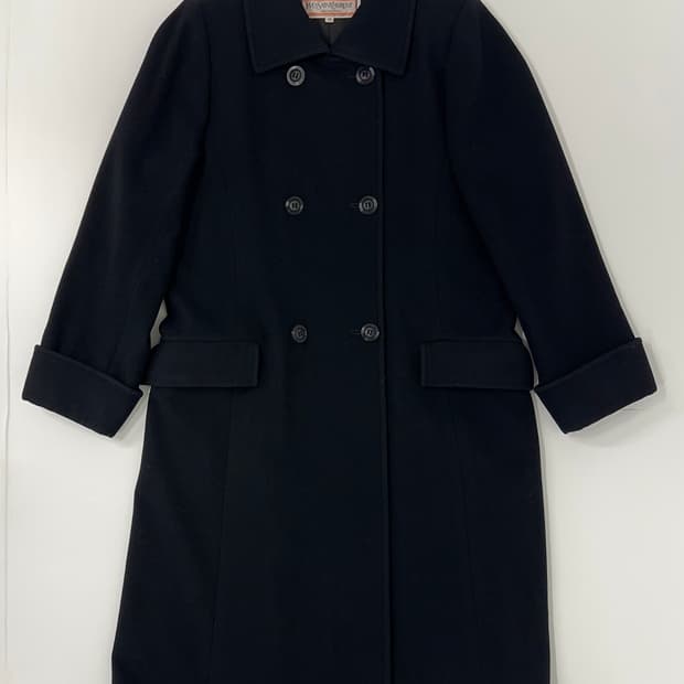 클래식 블랙 울 더블 브레스티드 코트