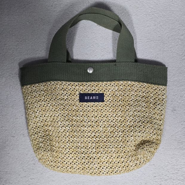Beams 빔즈 라탄 토트백 카키