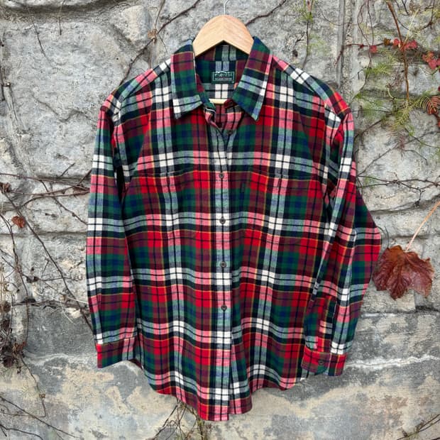일본 빈티지 멀티컬러 체크 패턴 투포켓 플란넬 셔츠 m