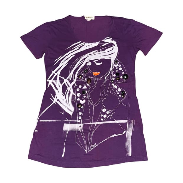 DIESEL Purple Graphic Embellished Tee