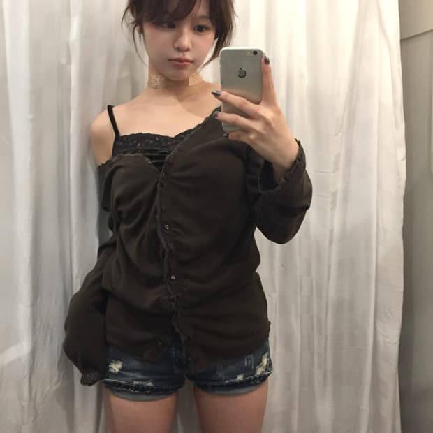Regard caressant 모리걸 갸루 브라운 레이스 가디건