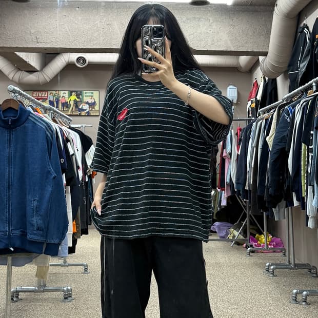 챔피온 테리 스트라이프 반팔 티셔츠 S91