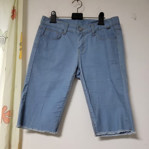 빈티지 면 연청 컷팅 반바지 L