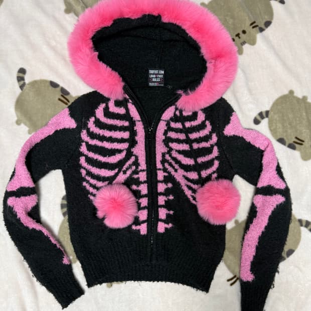 립케이지 크롭 퍼후드집업 핑크