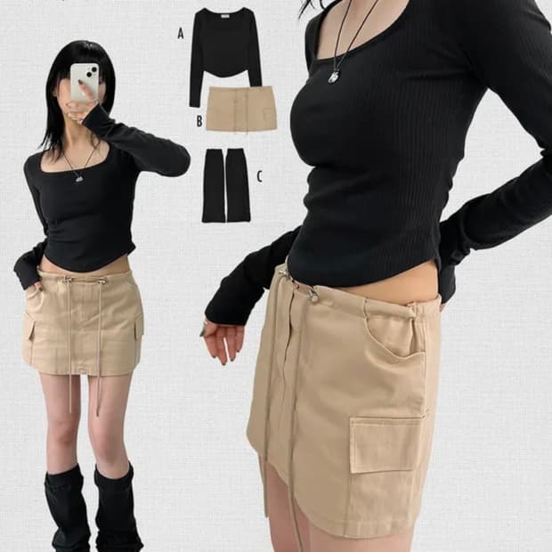 아쿠비클럽 소프트 스퀘어넥 티 _ 블랙