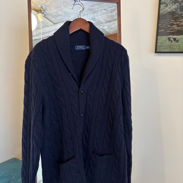 폴로 랄프로렌 숄카라 네이비 꽈배기 가디건