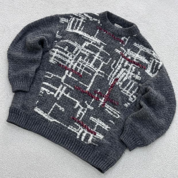 F 한섬시스템 패턴 니트 긴팔 티셔츠 0408E1