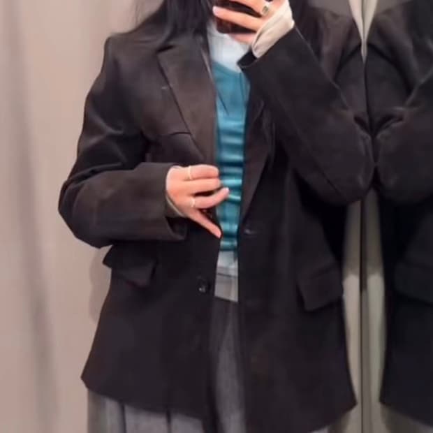 100% 스웨이드 가죽 포켓 블레이저