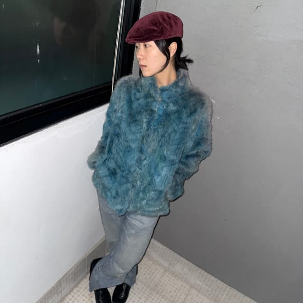 saga mink 블루 퍼 자켓