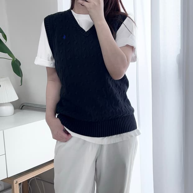 폴로 블랙 / 블루포니 꽈배기 니트조끼 [ XL(18-20) ]