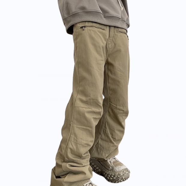 지퍼 포켓 스티칭 코튼 팬츠