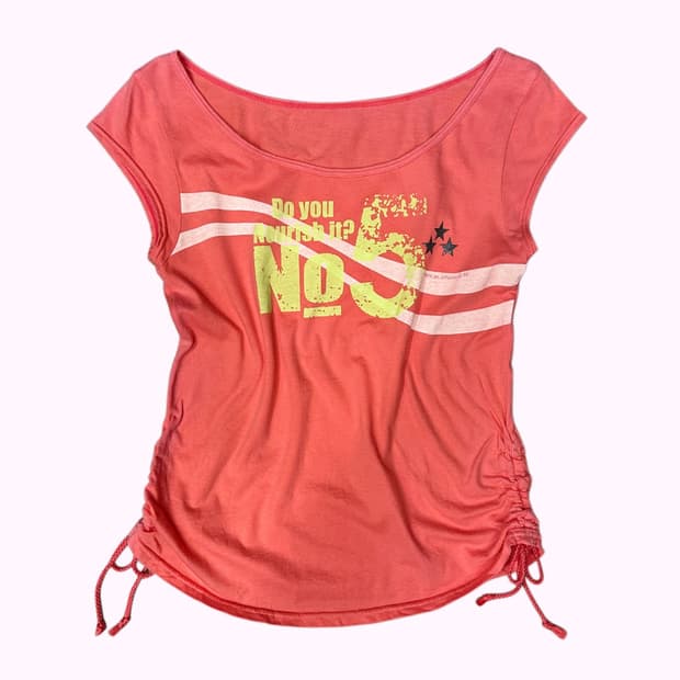 pink printing shirring t-shirt