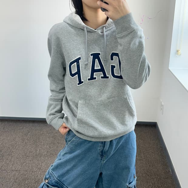 Gap 갭 네이비 로고 그레이 후드티