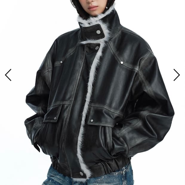 러프넥 워싱레더 무스탕자켓 그레이