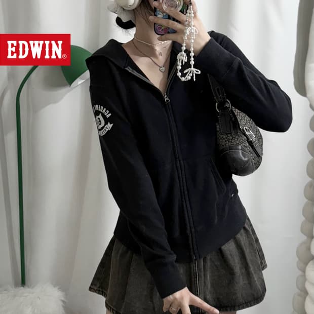 에드윈 블랙 오버핏 후드 집업