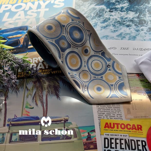 밀라숀 실크 블루 서클 패턴 넥타이 9.5cm A~B등급 A18362
