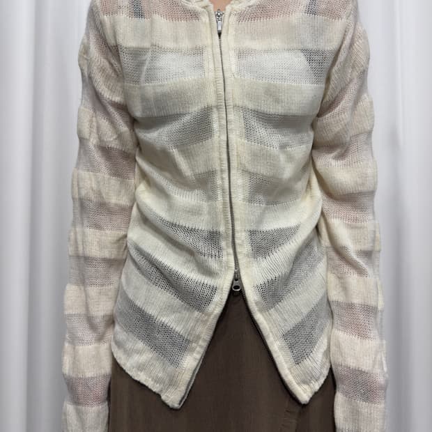 stripe hood twoway zipup