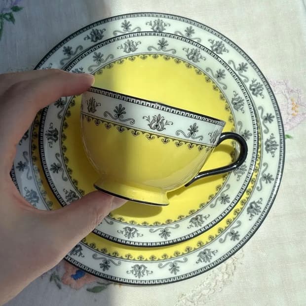 [레어]1900s 영국 올드 앤슬리 3268패턴 아르데코 찻잔 트리오