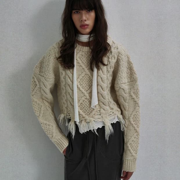 S/E/O 에스이오 CHUNKY CABLE SWEATER CREAM