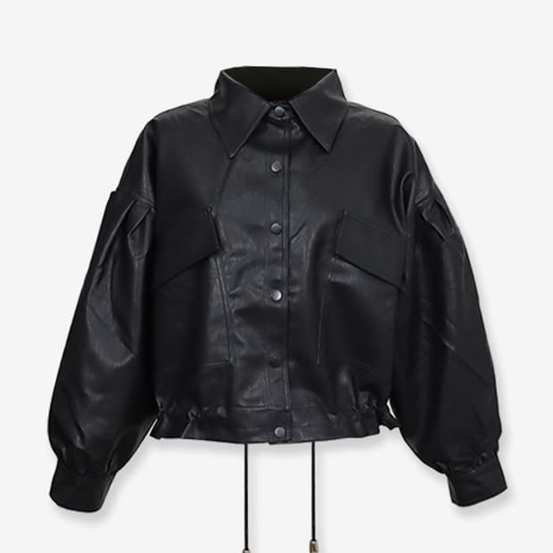 [새제품]레더 스트링 숏 자켓