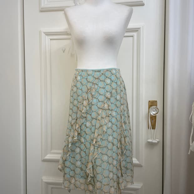 mint coral mix print ruffle skirt