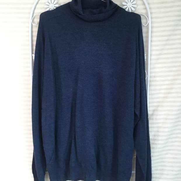 빈티지 딥블루 폴라 니트 티셔츠 y2k 스트릿 갸루 펑키 일본빈티지695