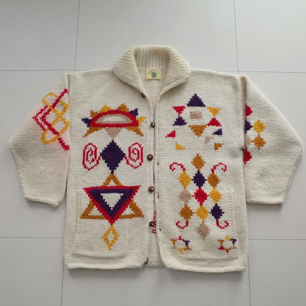 90s 파차마마 에콰도르 핸드메이드 울 니트 가디건 코위찬 스타일 