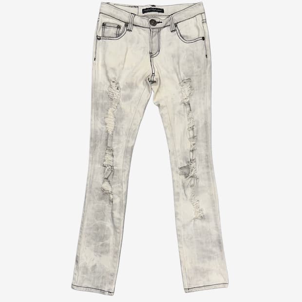 white fade distressed slim jean