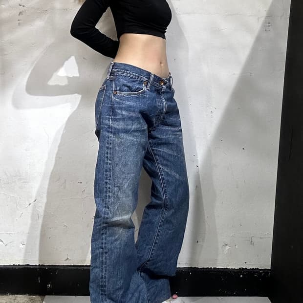 폴 스미스 중청 레드이어 캣 워싱 페이딩 와이드 청바지 34