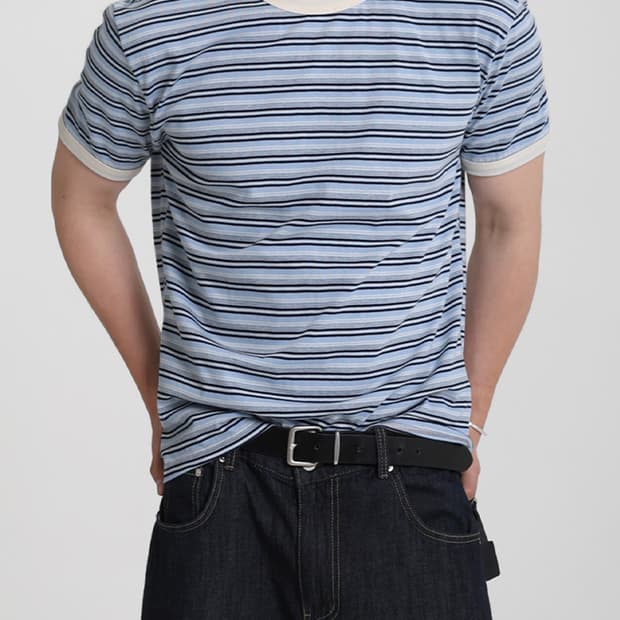 스트라이프 링거티 반팔티셔츠 하늘 스카이블루
