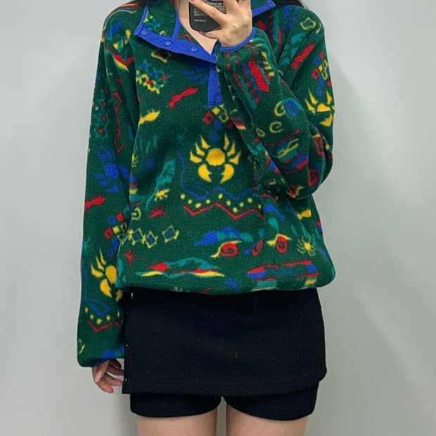 90s LLbean 엘엘빈 빈티지 패턴 신칠라 버튼 플리스 아노락