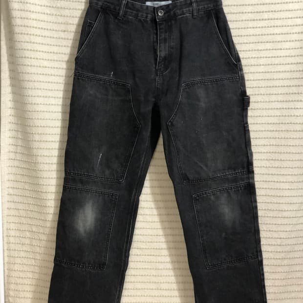 플라스틱프로덕트 더블니 카펜터 블랙 데님 목수 청바지