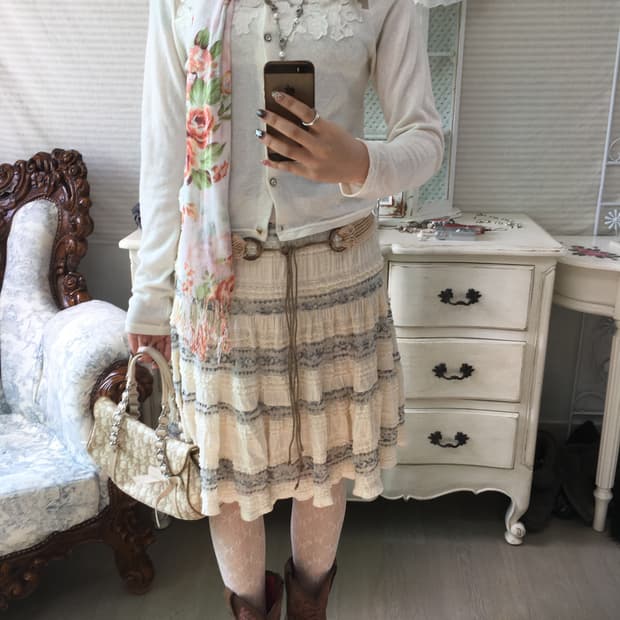 jpn vintage fairy lace cancan midi skirt