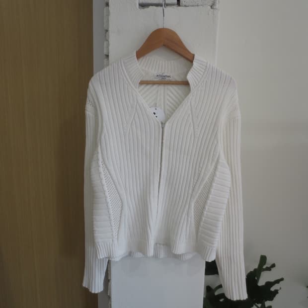 히로코 비스 화이트 니트 집업 