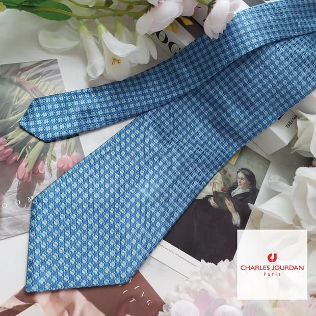 찰스주르당 실크 블루 자카드 넥타이 9.7cm A+등급 K1146

