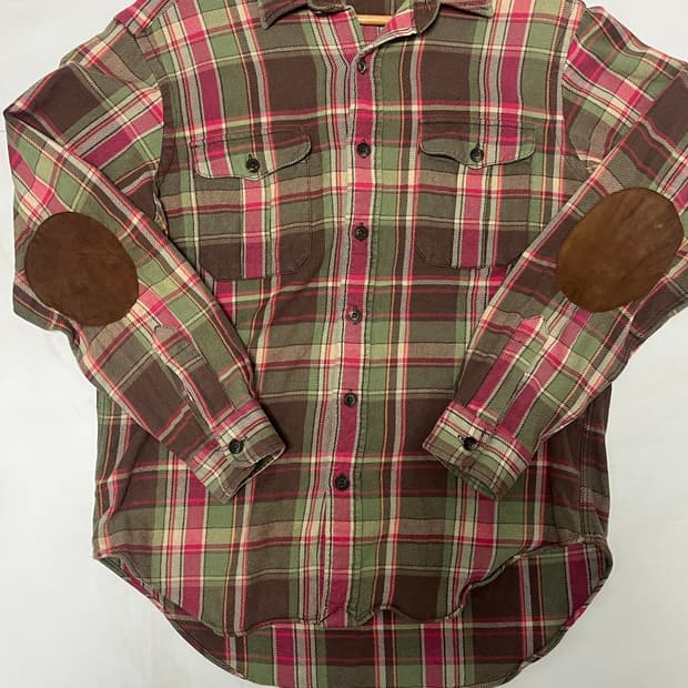 L/100) [희귀/두산정품] 폴로 플라넬 플래드 엘보 패치 셔츠